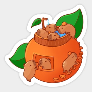 Capybara in an onsen bath with yuzu Sticker